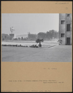 Black and white image of Chandigarh's High Court building, by Le Corbusier.