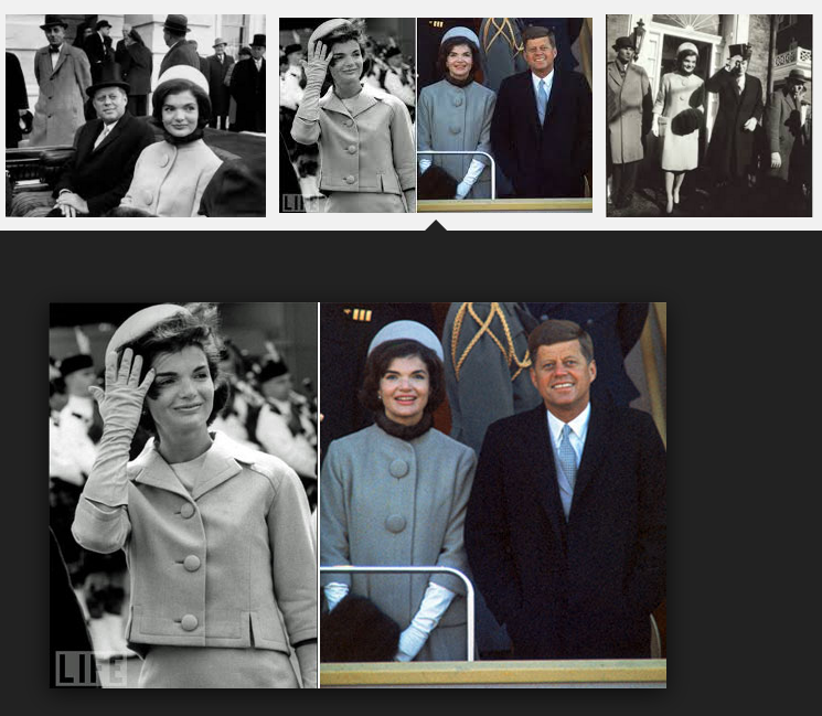 Jackie Kennedy sporting the Halston designed pillbox hat at John F. Kennedy's inauguration January 20, 1961.