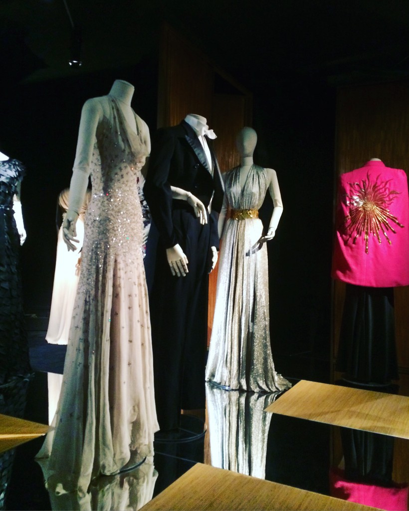 Two Vionnet gowns and a Schiaparelli cape at the Fashion Forward exhibition at Les Arts Décoratifs, Paris.