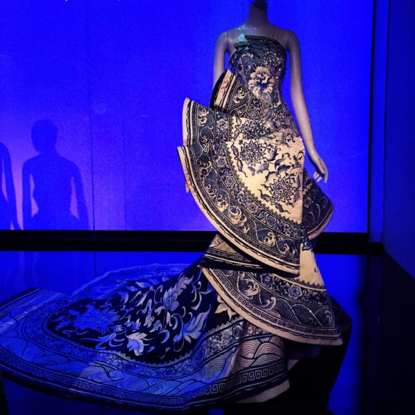 A porcelain- inspired couture gown included in "China Through the Looking Glass". Image: Carolina Reyes