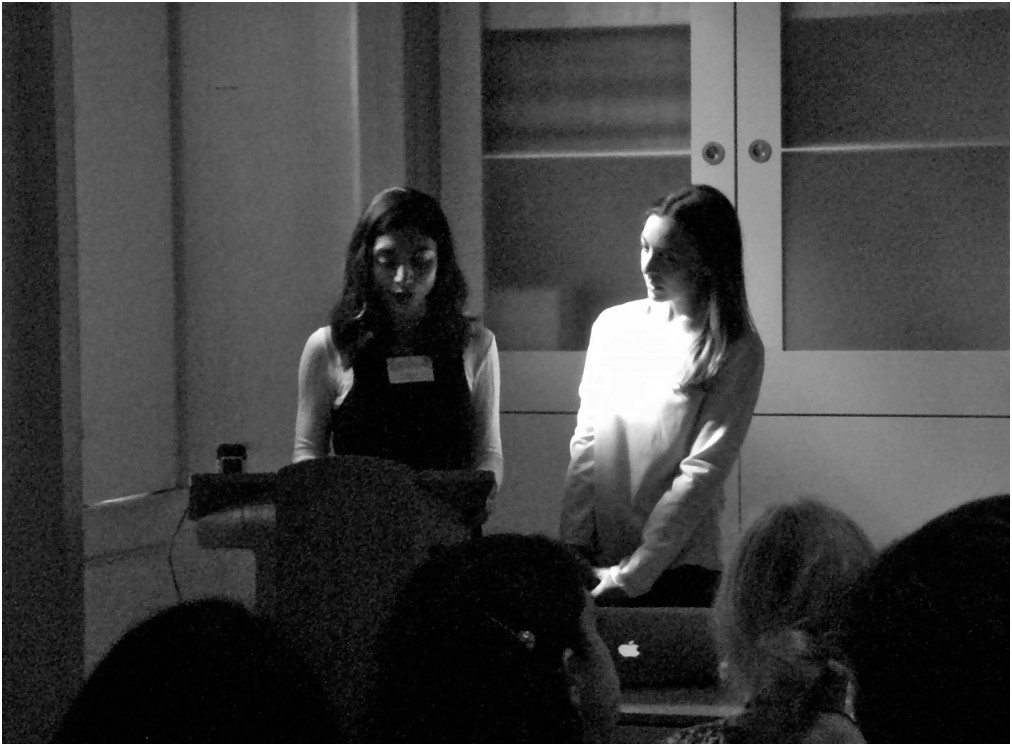 Katerina (L) & Alexis (R) presenting in class during their MA at The Courtauld