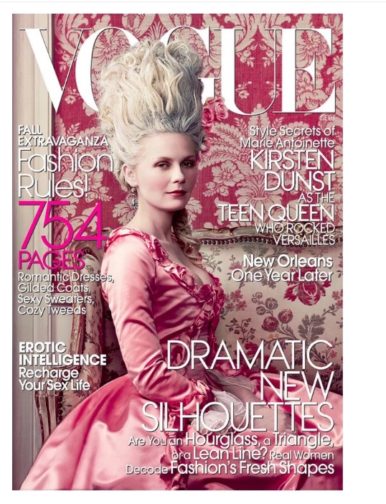 Kristen Dunst on the cover of Vogue’s September issue of 2006, shot by Annie Leibovitz. You can view the full editorial here. 
