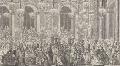 Detail of Charles Nicolas Cochin II (design) and Charles Nicolas Cochin I (engraving), Decoration for a Masked Ball at Versailles, on the Occasion of the Marriage of Louis, Dauphin of France, and Maria Theresa, Infanta of Spain, c. 1860 reprint of 1764 plate. Etching with engraving. The Metropolitan Museum of Art (Credit line: Harris Brisbane Dick Fund, 1930). Available here: http://www.metmuseum.org/art/collection/search/359942. 