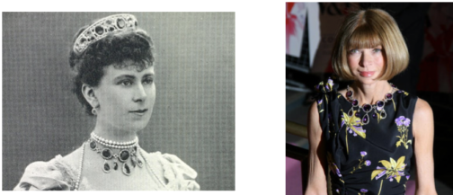 Queen Mary wearing her Amethyst Parure. The same necklace is seen on Anna Wintour in September 2007