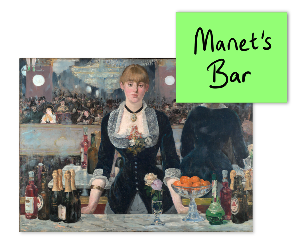 Manet's Bar button with image of The Bar at the Folies Bergere