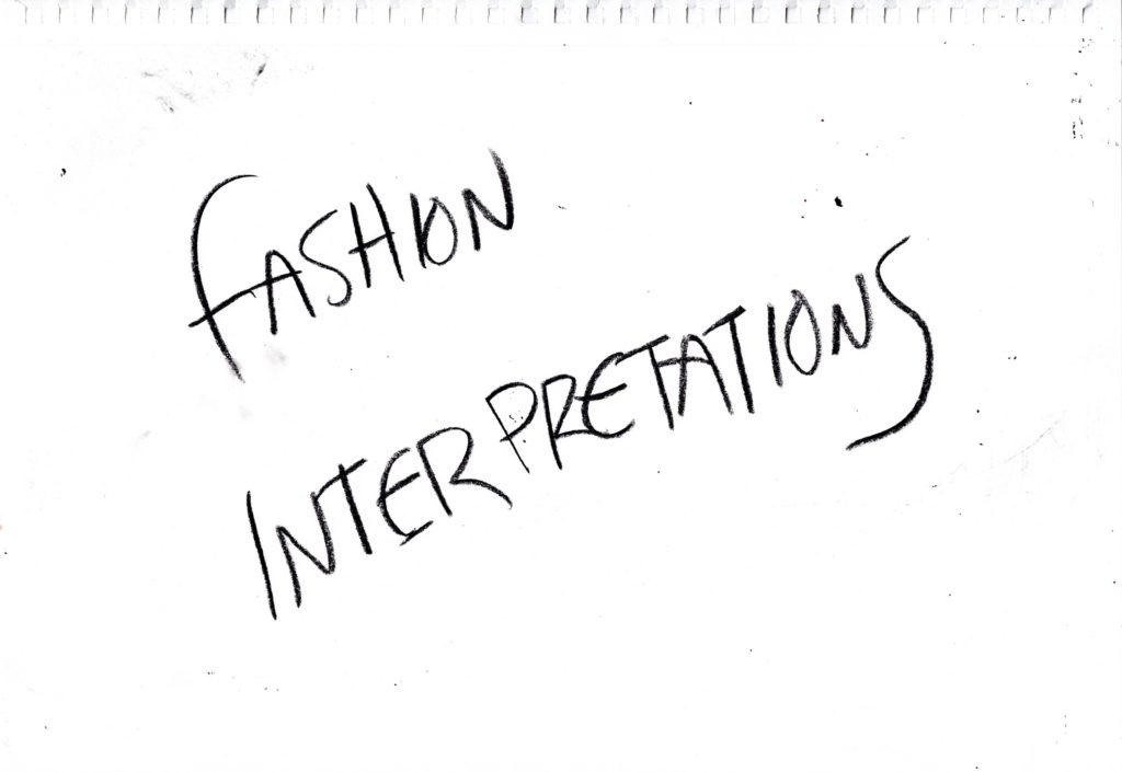 Fashion Interpretations logo designed by project member and fashion illustrator Richard Haines, the logo is the words "Fashion Interpretations" handwritten by Haines 