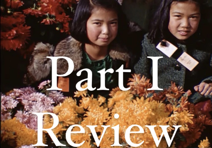 An image of two young girls, surrounded by flowers, with the words Part I Review posted over the image