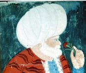 A portrait of Hairettin Pasa, a great Navy admiral during Süleyman the Magnificent, holding the Karanfil