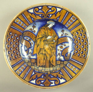 DIsh with one of the Magi painted in the centre
