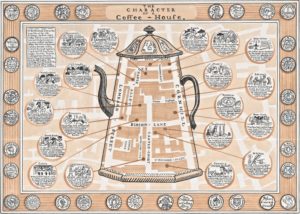 Map of the Coffeehouses, showing 19 coffeehouses in London in the 1700s, drawn by Adam Dant in 2013.