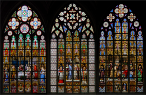 stained glass windows of the Cathedral of St Gudule in Brussels