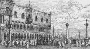 The Doge's Palace and the Piera del Bando, Venice, etching by Canaletto