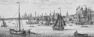 A View of the South East Prospect of London from the Tower, to London Bridge, etching,
