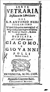 Frontispiece of Antonio Neri’s L’Arte Vetraria, 1612