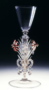 a Venetian filigree drinking glass with elaborate design