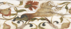 detail of a bird of paradise decoration on ivory casket