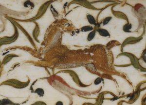 detail of a deer decoration on ivory casket