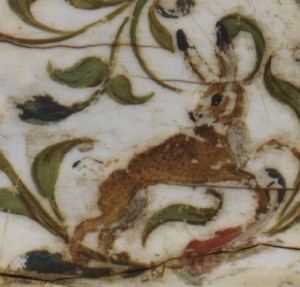 detail of a hare decoration on ivory casket
