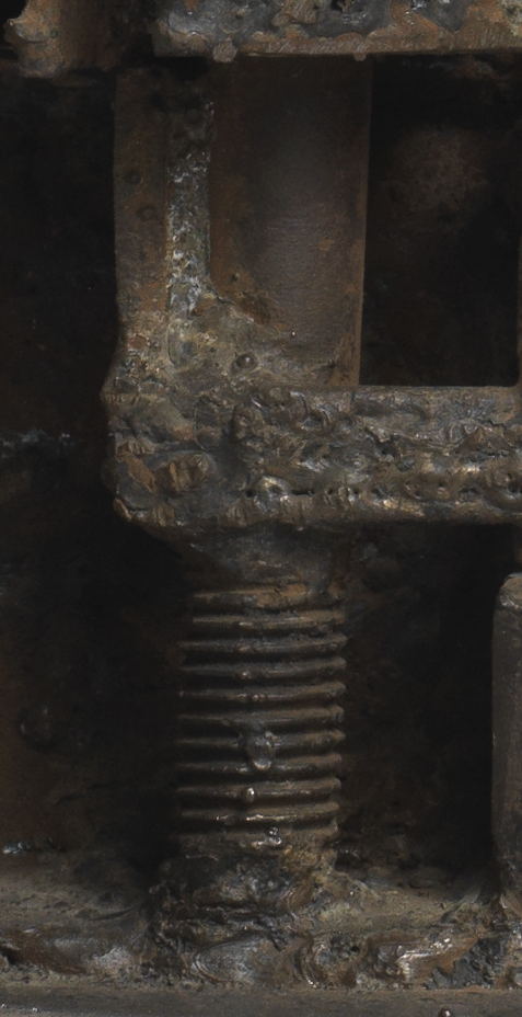 A thick steel bolt on the sculpture Habitation