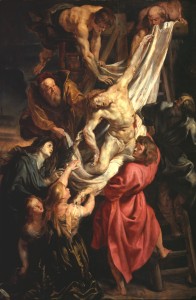 painting of the body of Christ being pulled down from the cross