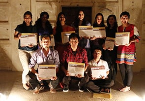 Group of ten students holding certificates in Nagaur