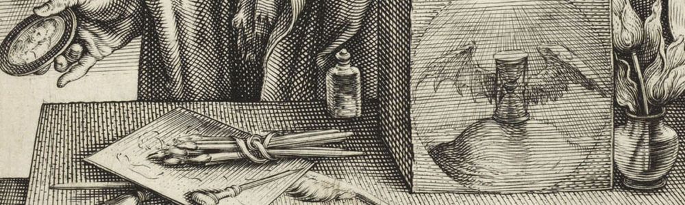 detail of engraving paingint brushes in the foreground