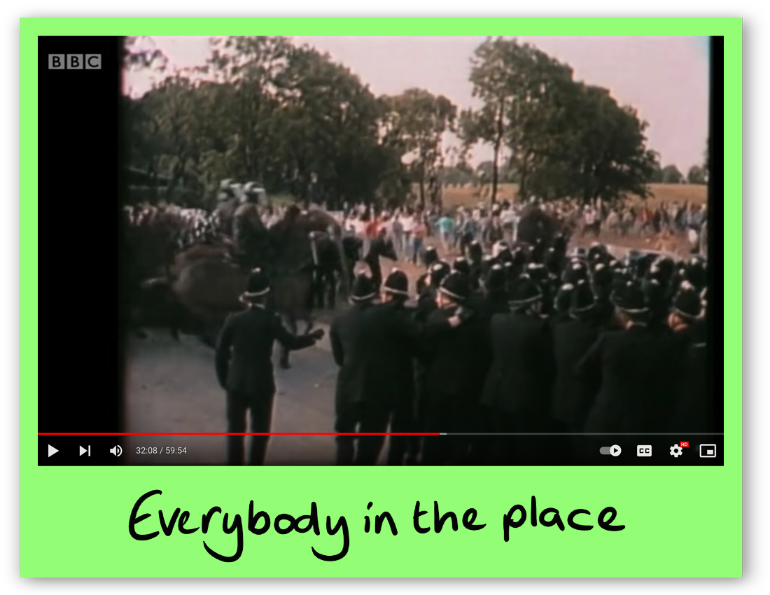 Still from Everybody in the place- An Incomplete History of Britain 1984 -1992 by Jeremy Deller