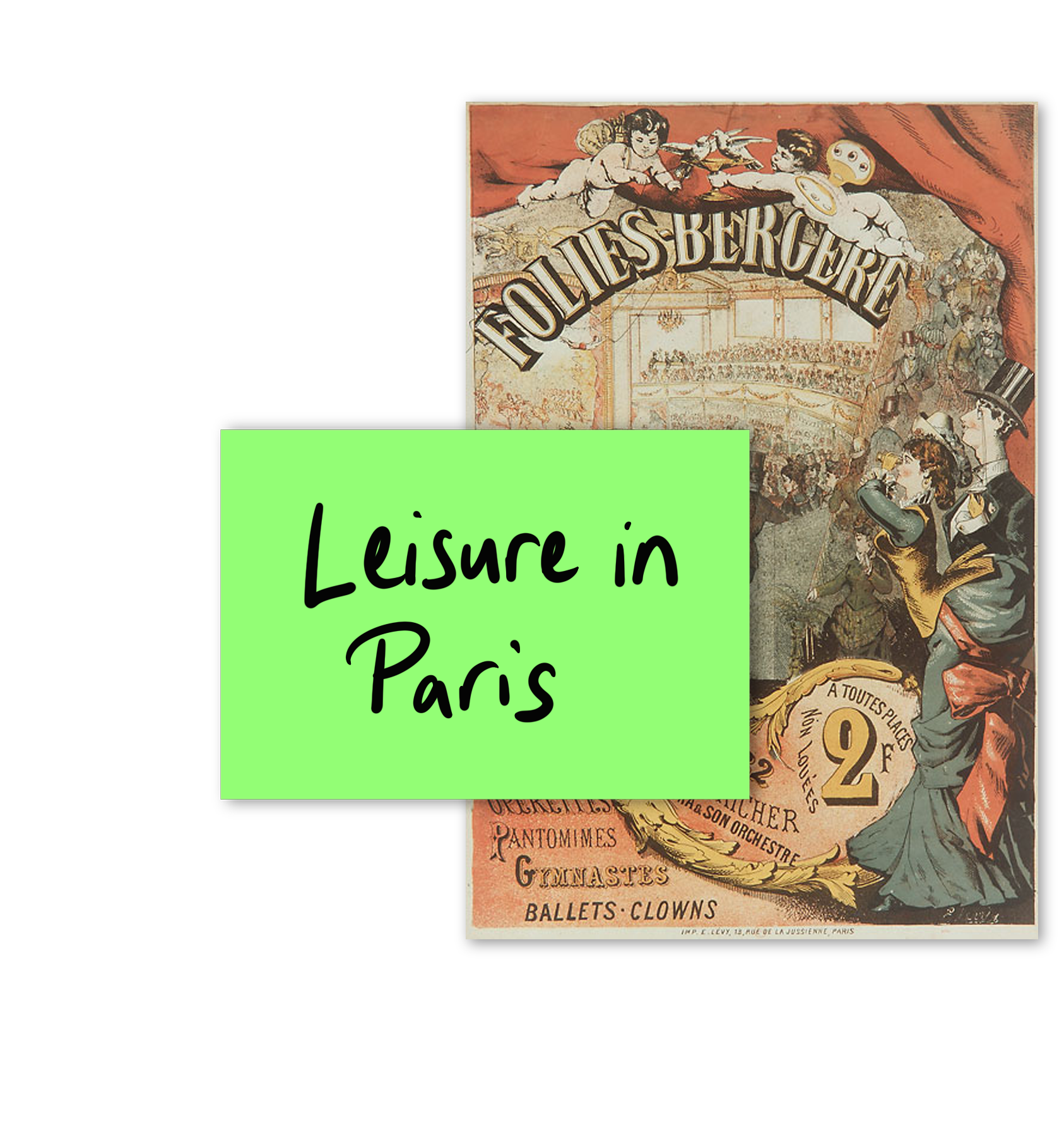 leisure in paris button with image of poster for the folies begere